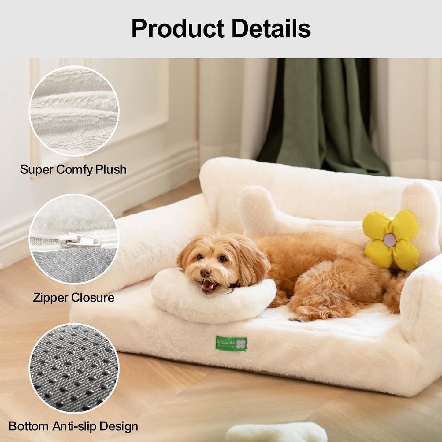 Orthopedic Dog Bed For Small Or Medium Dogs - 34.6 Inches Egg Foam Sofa With Removable Washable Cover & Non-Slip Bottom, Large, Beige