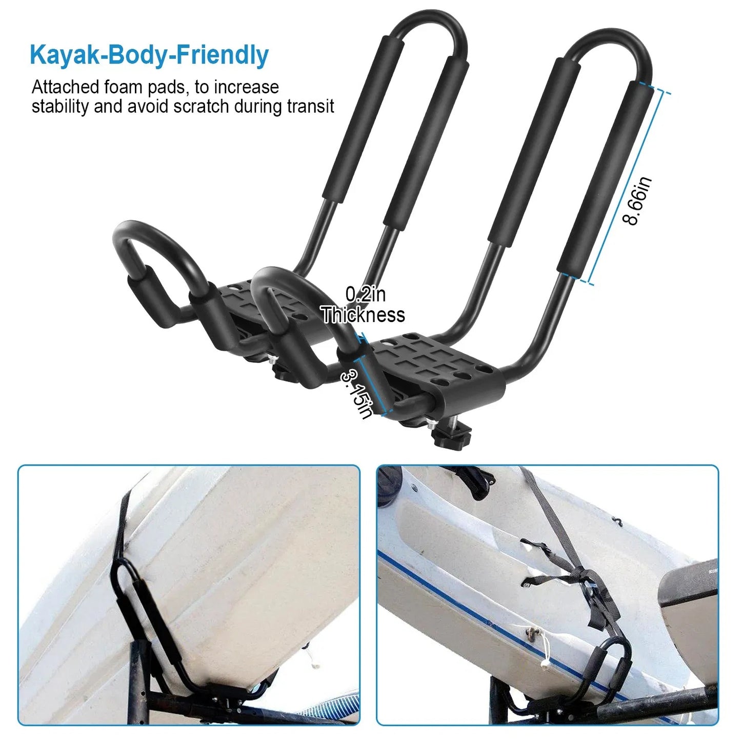 Universal Kayak Roof Rack J Bar, 1 Pairs-Bar Rack HD Kayak Carrier Canoe Boat Surf Ski Roof Top Mount Car SUV Crossbar