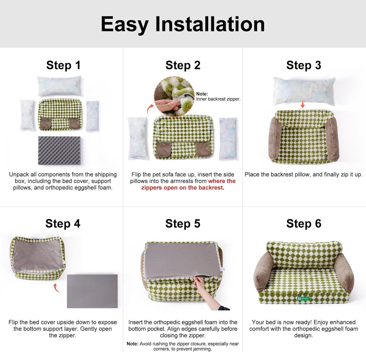 Orthopedic Dog Bed For Small Or Medium Dogs - 34.6 Inches Egg Foam Sofa With Removable Washable Cover & Non-Slip Bottom, Large, Beige